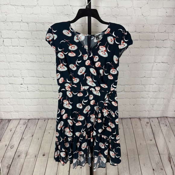 J. Crew Mercantile Floating Floral Ruffle V-Neck Faux Wrap Dress Blue Size 12 - Picture 1 of 7